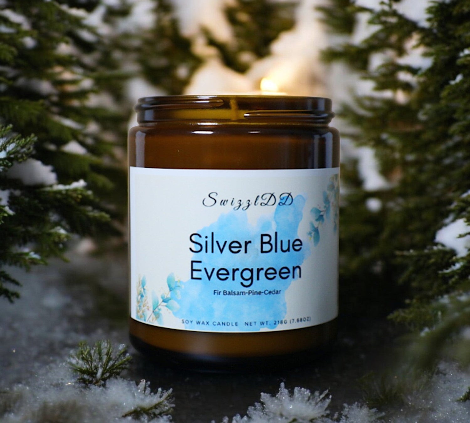 Silver Blue Evergreen Soy Candle - SwizzlDD